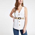 River Island Womens Petite White Belted Linen Top