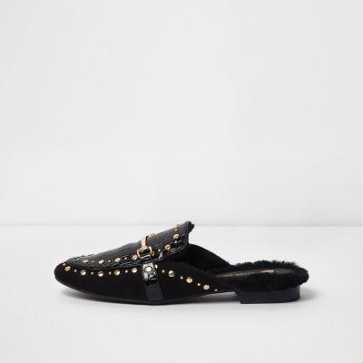 River Island Womens Croc Embossed Stud Backless Loafers