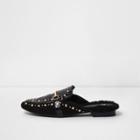 River Island Womens Croc Embossed Stud Backless Loafers