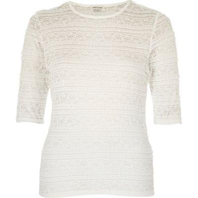 River Island Womens White Sheer Lace Fitted Top