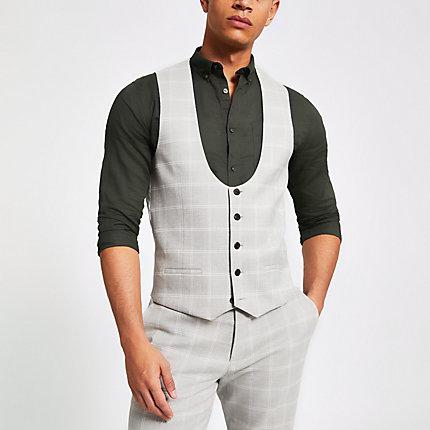 River Island Mens Check Scoop Neck Waistcoat