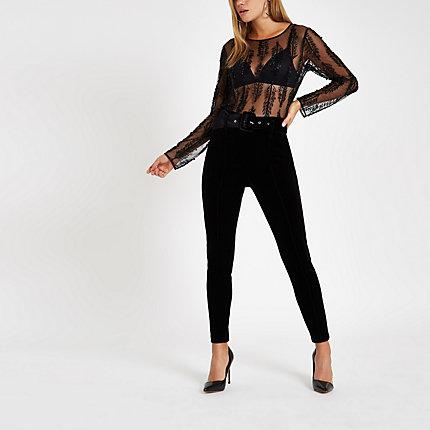 River Island Womens Sequin Mesh Long Sleeve Top