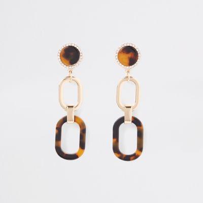 River Island Womens Tortoise Shell Interlink Drop Earrings