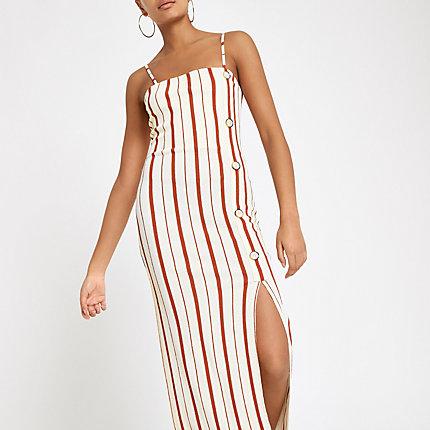 River Island Womens Stripe Button Through Maxi Slip Dress