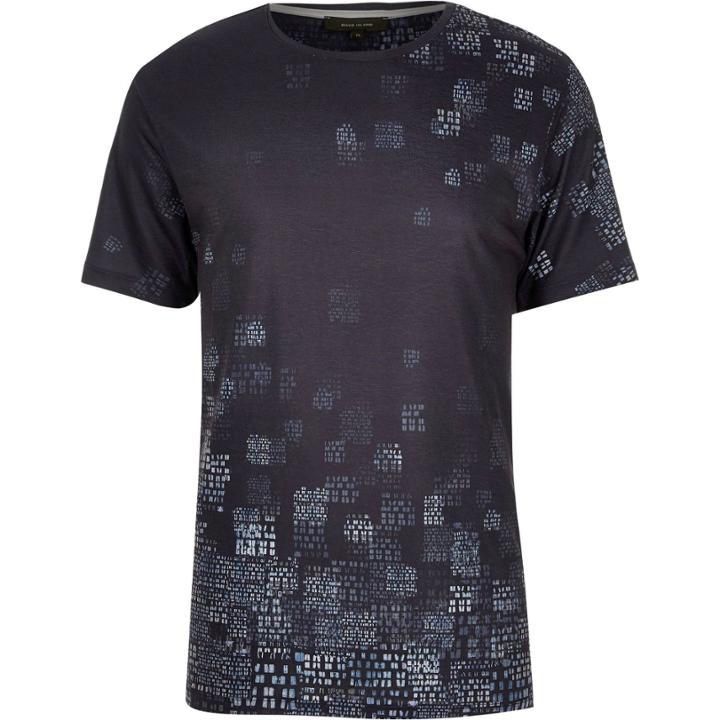 River Island Mensdark Faded Square Print T-shirt