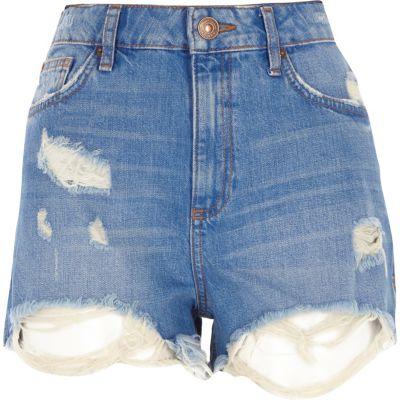 River Island Womens Denim Distressed High Waisted Shorts