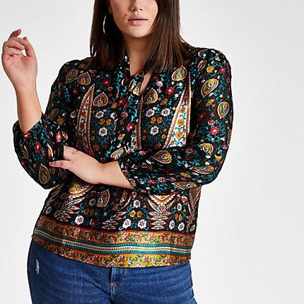 River Island Womens Plus Paisley Print Tie Neck Blouse
