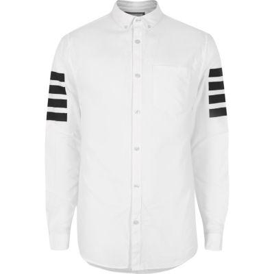 River Island Mens White Contrast Stripe Sleeve Oxford Shirt