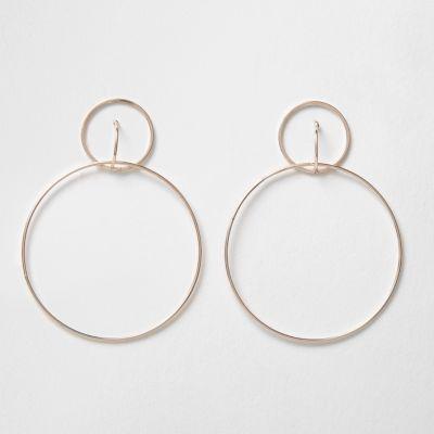River Island Womens Rose Gold Tone Double Hoop Drop Earrings