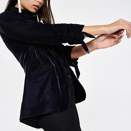 River Island Womens Velvet Ruched Sleeve Blazer