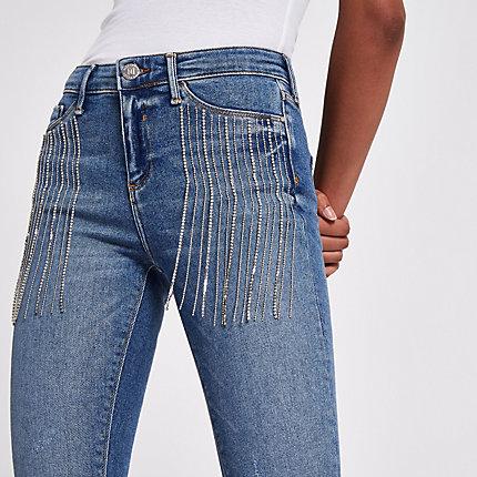 River Island Womens Molly Rhinestone Trim Skinny Jeggings