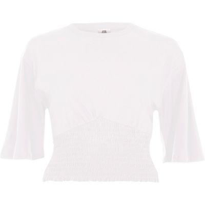 River Island Womens White Shirred Hem Wide Sleeve Crop Top
