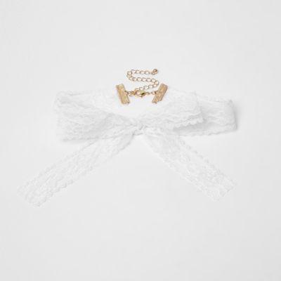 River Island Womens White Lace Bow Choker