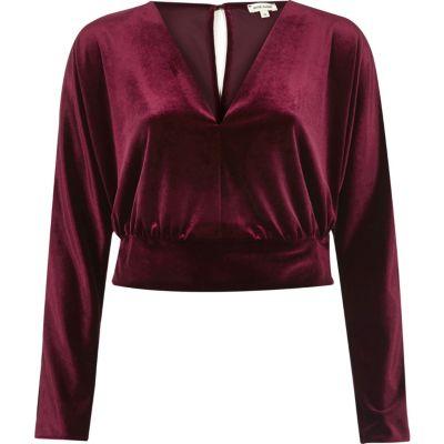 River Island Womens Velvet Long Sleeve Crop Top