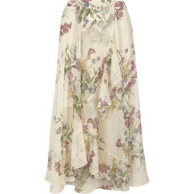 River Island Womens Plus Floral Frill Hem Wrap Maxi Skirt
