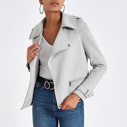 River Island Womens Suede Popper Front Zip Jacket