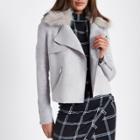 River Island Womens Faux Fur Collar Suede Trench Jacket