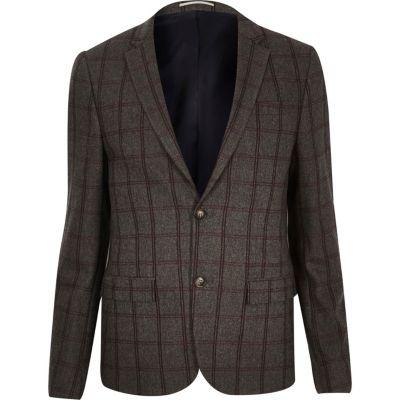 River Island Mensgrey Checked Cropped Skinny Suit Jacket