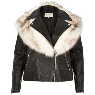River Island Womens Plus Faux Fur Trim Biker Jacket