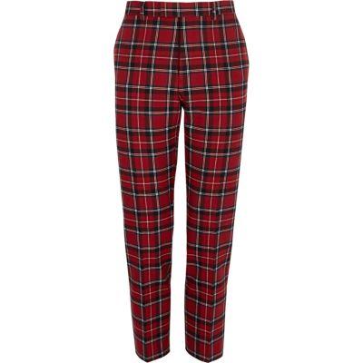 River Island Mens Tartan Skinny Cropped Trousers