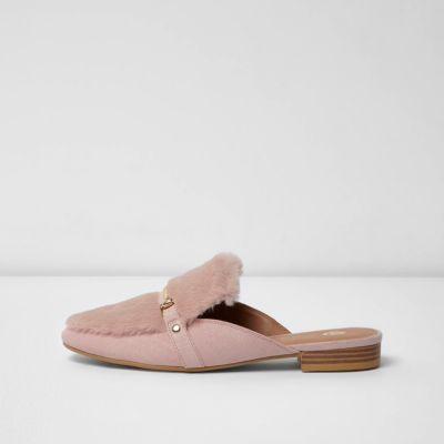 River Island Womens Faux Fur Snaffle Backless Loafers