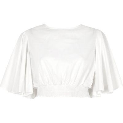 River Island Womens White Flared Sleeve Crop Top