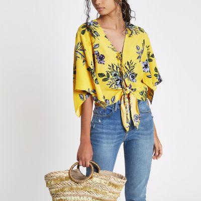 River Island Womens Tie Front Floral Cape Top