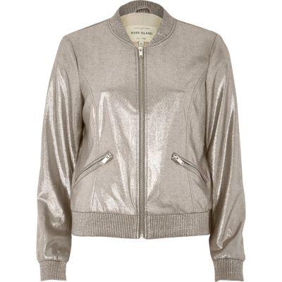 River Island Womens Silver Faux Suede Bomber Jacket