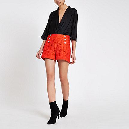 River Island Womens Lace Rhinestone Button Shorts