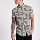 River Island Mens And Yellow Tile Print Short Sleeve Shirt