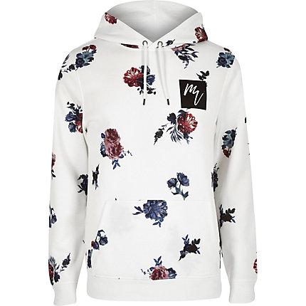 River Island Mens White Floral Slim Fit Hoodie