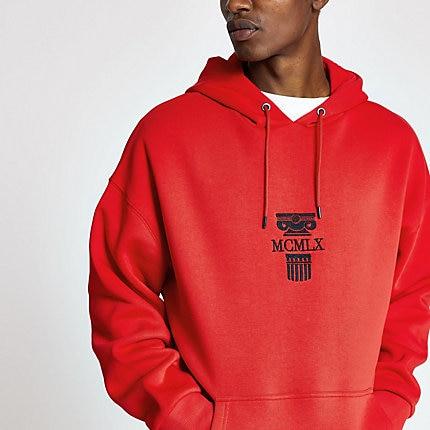 River Island Mens 'mcmlx' Embroidered Oversized Hoodie