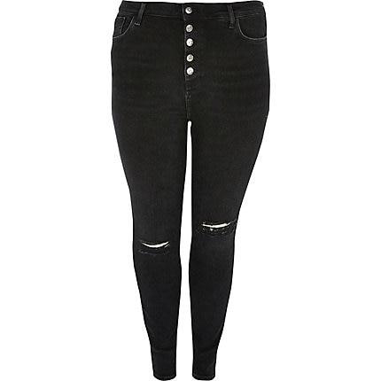 River Island Womens Plus Hailey Ripped Button Jeans