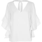 River Island Womens White Frill Sleeve Tie Back Top