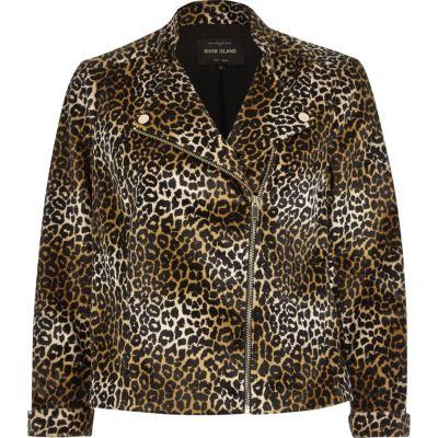 River Island Womens Leopard Print Soft Biker Jacket