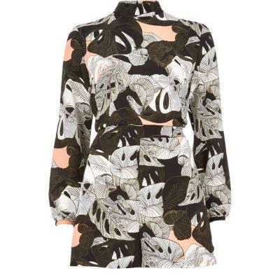 River Island Womens Leaf Print High Neck Romper