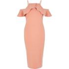 River Island Womens Cold Shoulder Frill Bodycon Midi Dress