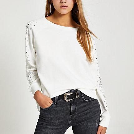 River Island Womens Embellished Sleeve Sweatshirt