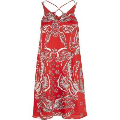River Island Womens Paisley Print Cross Strap Slip Dress
