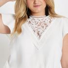 River Island Womens Plus White Lace Front Frill Sleeve Top