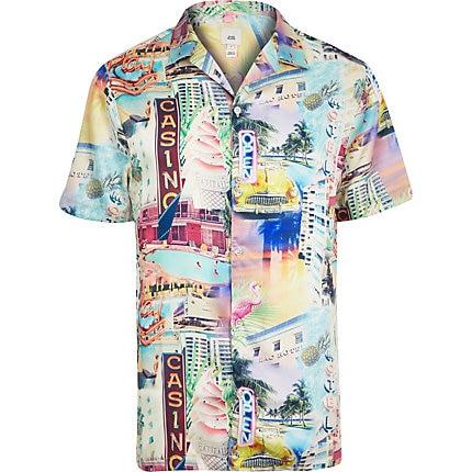 River Island Mens Miami Print Short Sleeve Shirt
