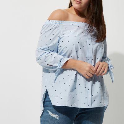 River Island Womens Plus Star Print Tie Sleeve Bardot Shirt