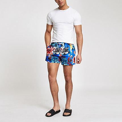 River Island Mens Ocean Print Swim Shorts