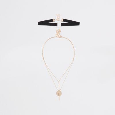 River Island Womens Gold Tone Facetted Choker Multipack