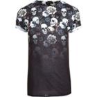 River Island Mensblack Faded Floral Skull Print T-shirt