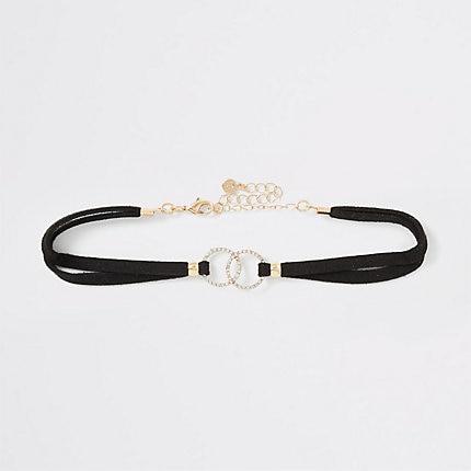 River Island Womens Diamante Pave Suede Choker