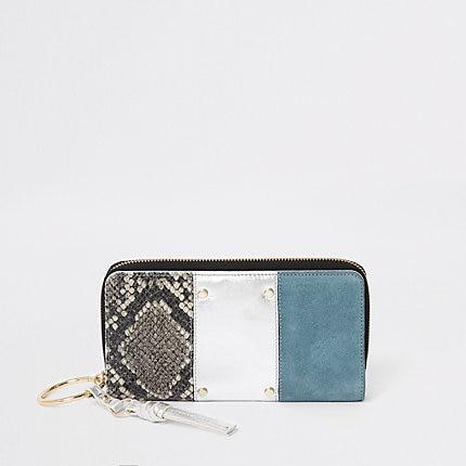 River Island Womens Leather Snake Print Zip Around Purse