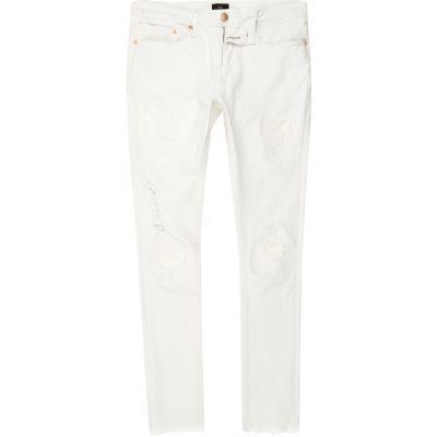 River Island Mens White Danny Super Skinny Ripped Jeans