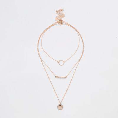 River Island Womens Gold Tone Circle And Bar Layer Necklace Pack
