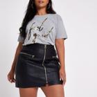 River Island Womens Plus Faux Leather Zip Front Mini Skirt
